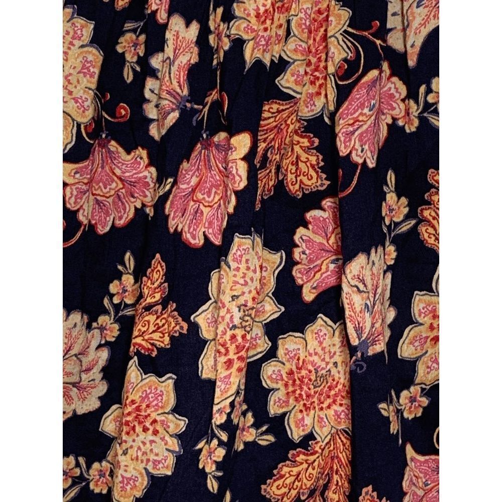 Old Navy Women's Woven Peasant Boho Floral Tie Back Top Blouse Navy Pink Small - Picture 2 of 9